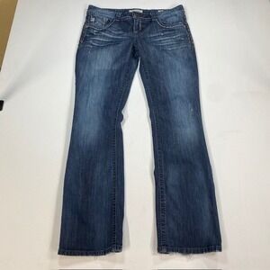 MEK Denim Aldan Slim Bootcut Jeans Mens 31x34 Dark Wash Heavy Stitch Blue